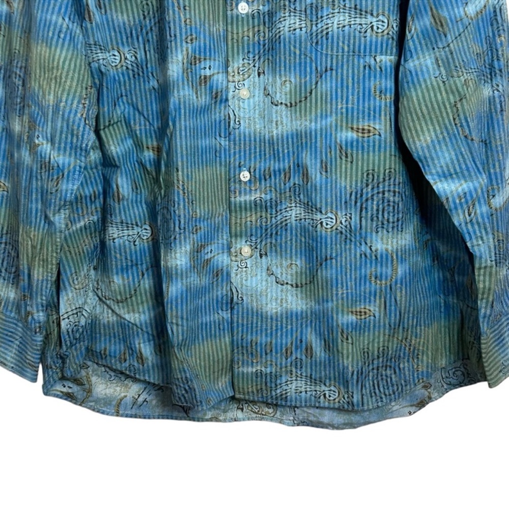 ‼️SOLD‼️ ALAN FLUSSER Blue Paisley Print Long Sleeve Button Down Shirt - Picture 3 of 11